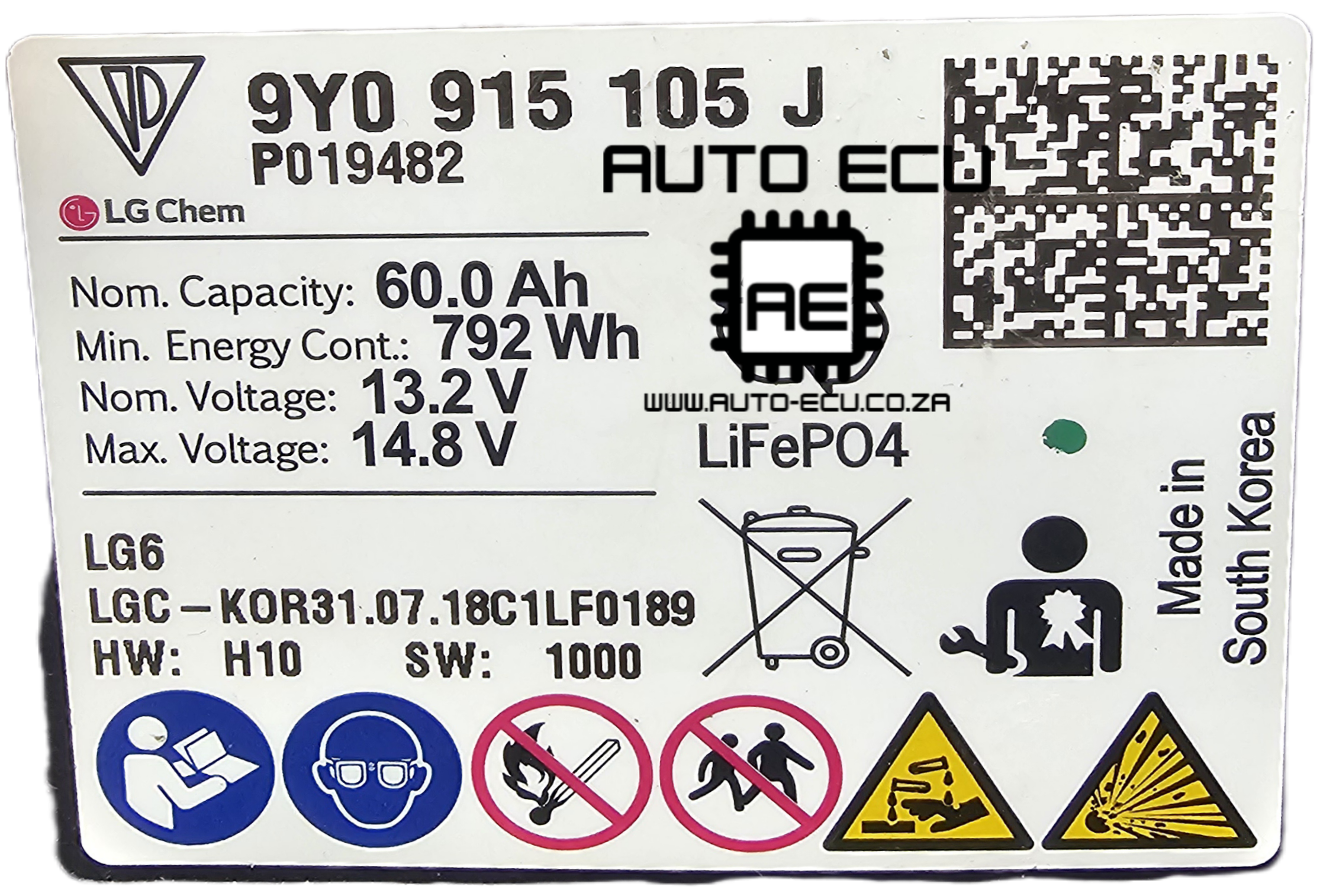 Genuine Porsche 13.2V 60Ah LiFePO4 Lithium Battery (LG Chem)